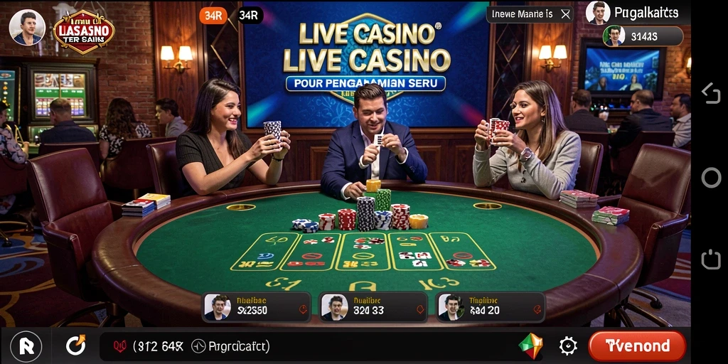 Screenshot 34R menampilkan dealer langsung dalam aksi permainan Live Casino.