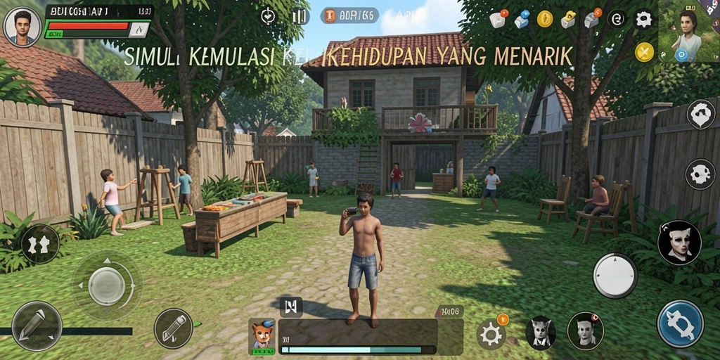 Screenshot API66 menampilkan karakter dalam dunia simulasi yang penuh warna.