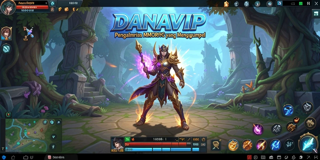 Screenshot gameplay DANAVIP menunjukkan pertarungan epik di dunia fantasi.