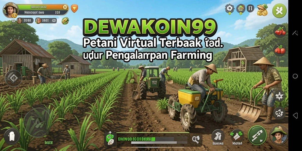 Screenshot gameplay DEWAKOIN99 menunjukkan petani yang sedang merawat ladang