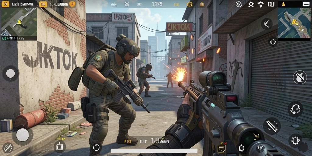 Tampilan gameplay seru dalam JKTOK dengan aksi tembak menembak mendebarkan.