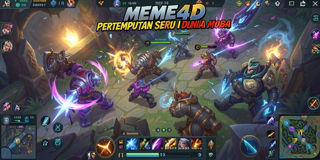 Screenshot utama gameplay MOBA yang penuh aksi dan strategi.