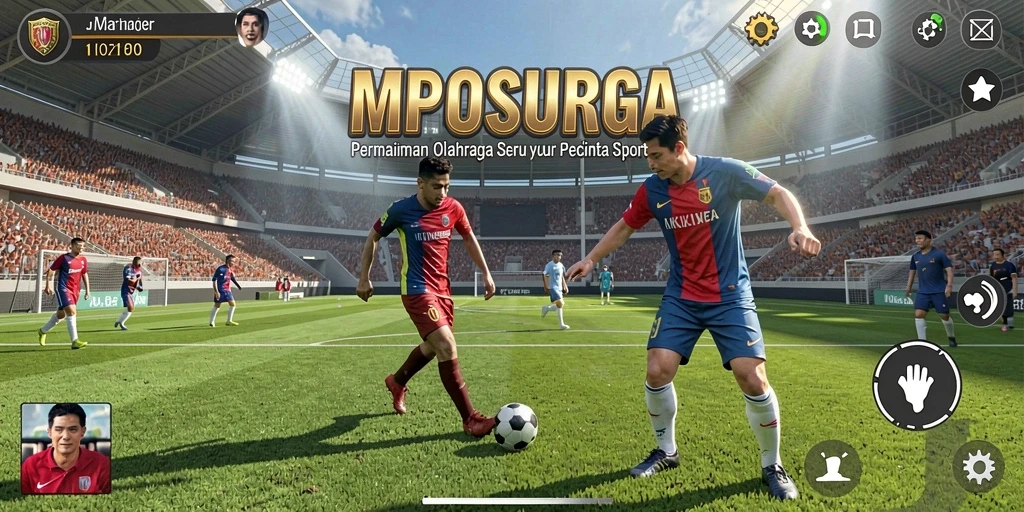 Screenshot gameplay MPOSURGA menunjukkan aksi seru dalam pertandingan olahraga.