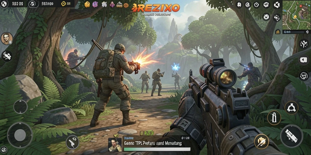 Tangkapan layar gameplay seru di REZIXO dengan aksi TPS yang mendebarkan.